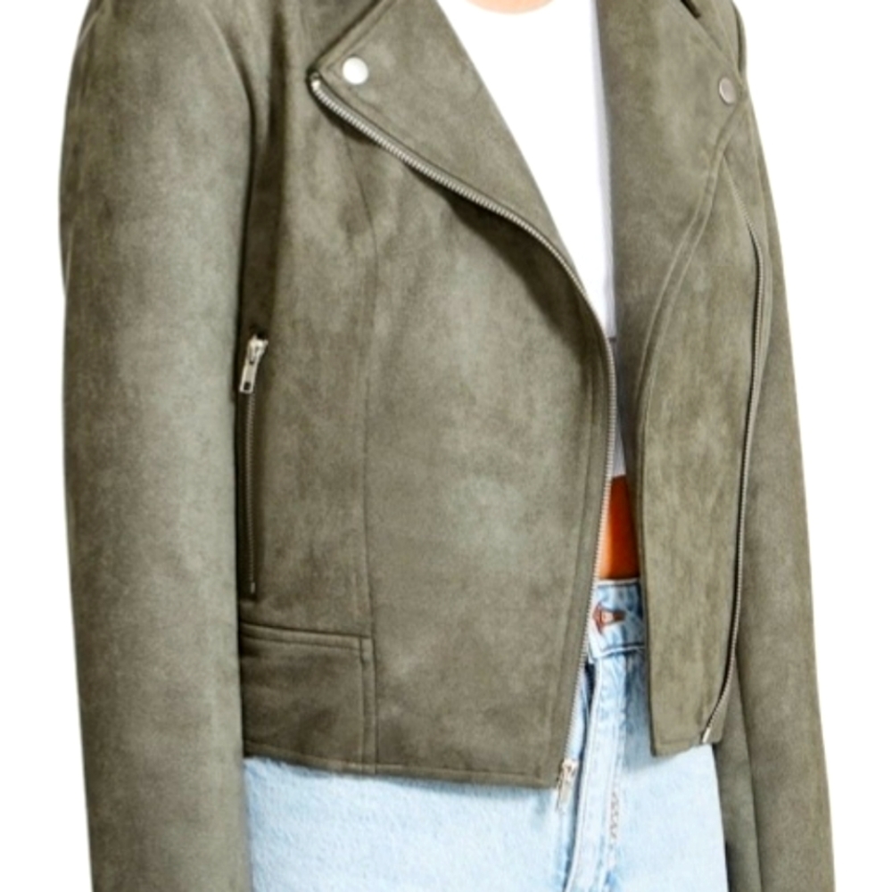 NWT BB Dakota by Steve Madden Ladies Suede Moto Jacket Olive - Picture 10 of 12